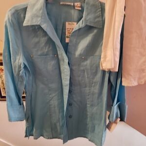 Two Linen Women's Button-Up Shirts With Silver Studs